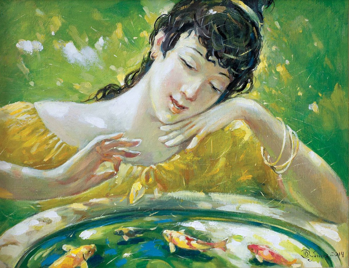 Impressionistic Portrait Oil Painting By Titinin Yurii, 16 X 12", Goldfish, Original Artwork
