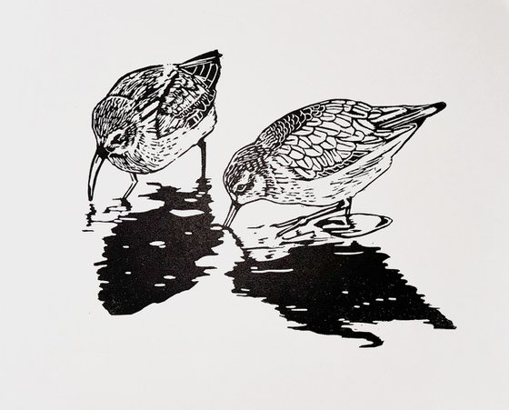 Dunlin Linocut