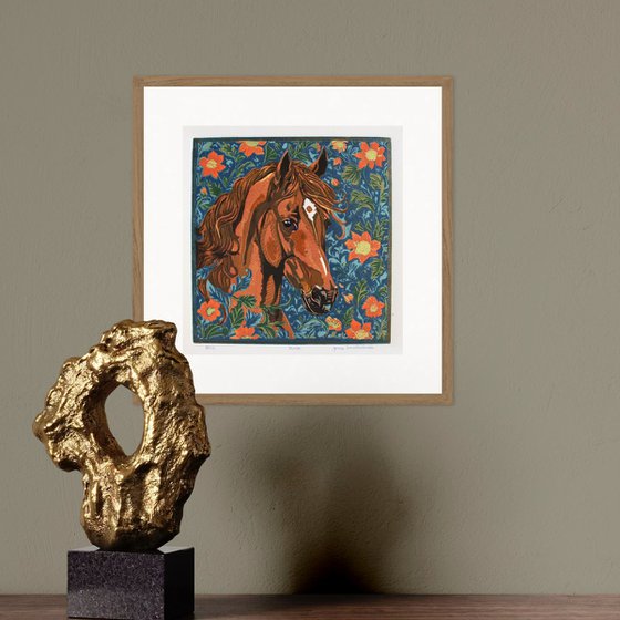 Horse – reduction linocut print