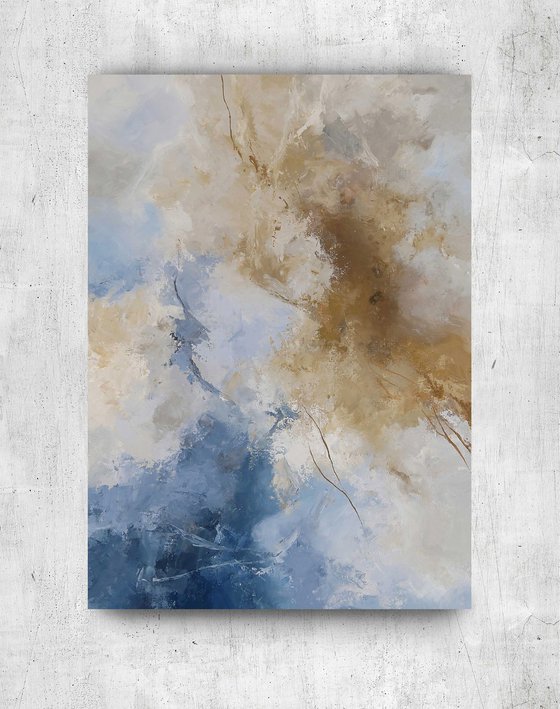 "Sensitive air" Blue and caramel abstract art