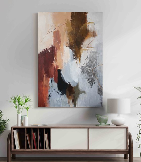 "Impression 2" Brown silver abstract acrylic