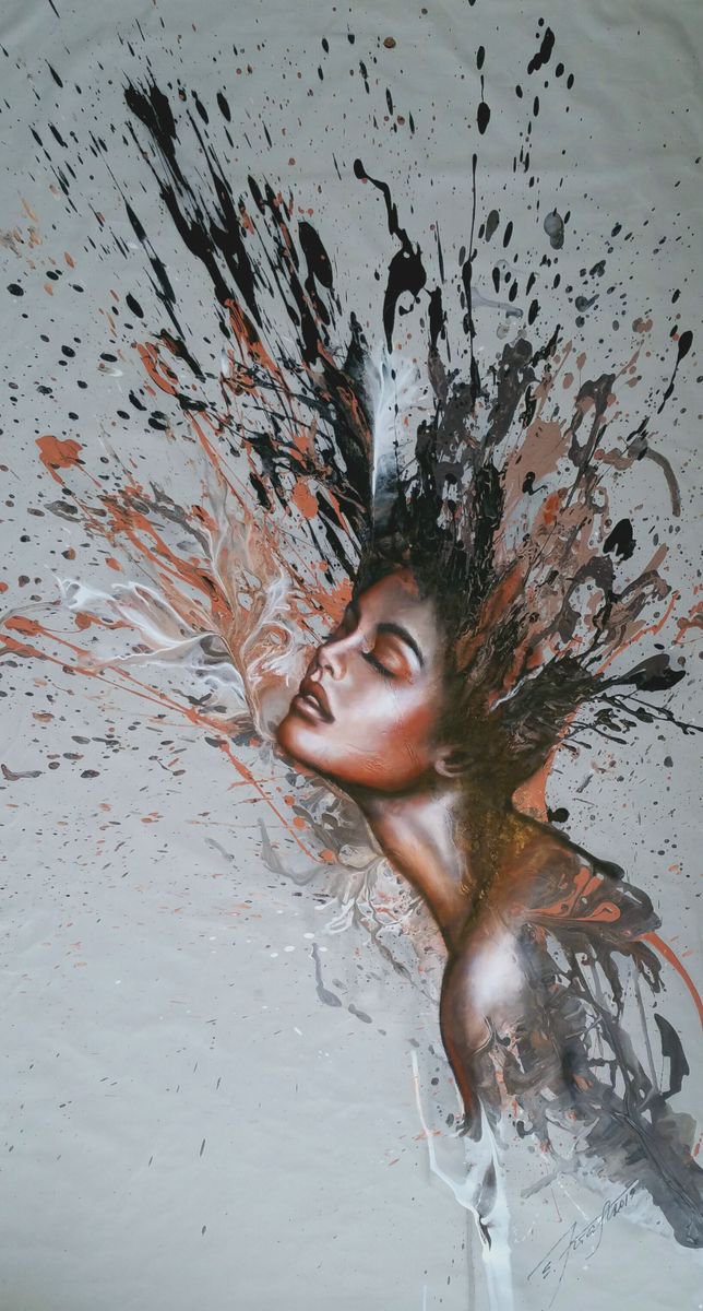 Expressive Portrait Oil Painting By Elena Kraft, 33 X 65, Blessedness, Original Artwork