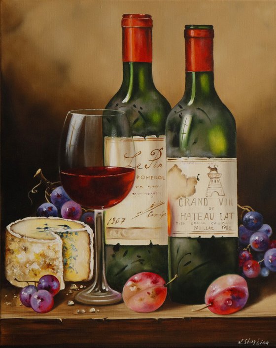 Wine Bottles with Cheese