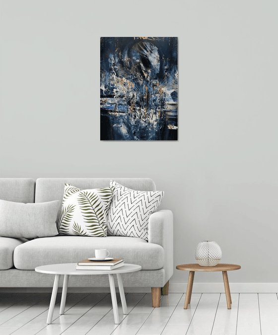 Beautiful abstract dark blue angel series painting by KLOSKA