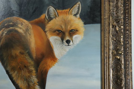 Fox in the Snow Animal original, Foxes Oil Artwork, by UK Artist Alex Jabore, Impressionism, Fox Lover Gift