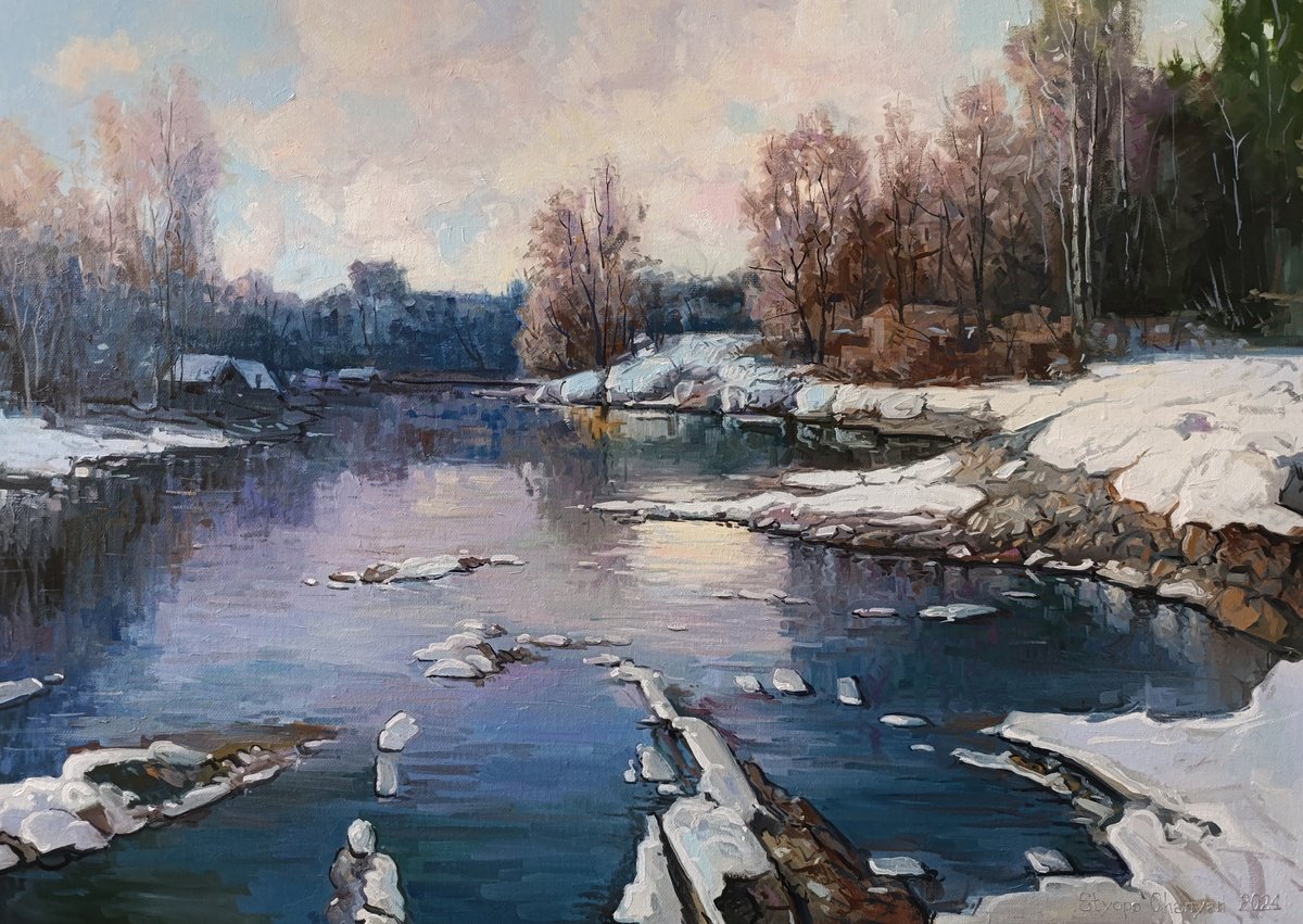 Impressionistic Landscape Oil Painting By Stepan Ohanyan, 28 X 20", Nature Is Resting, Original Artwork