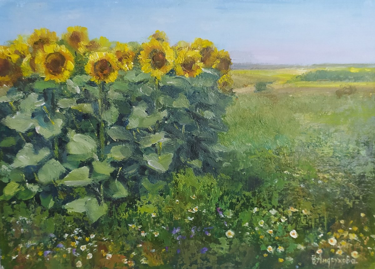 Landscape with sunflowers by Valentina Andrukhova