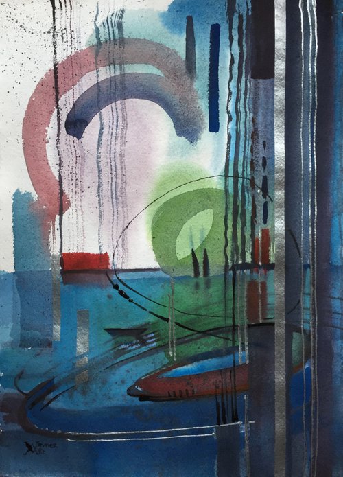 Rain. Abstract painting of rain. by Natalia Veyner