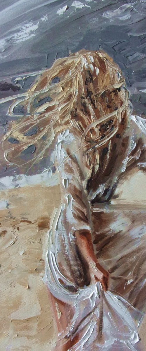 " ON THE WIND ... " SEA original painting palette knife GIFT MODERN URBAN ART OFFICE ART DECOR HOME DECOR GIFT IDEA by Monika Luniak