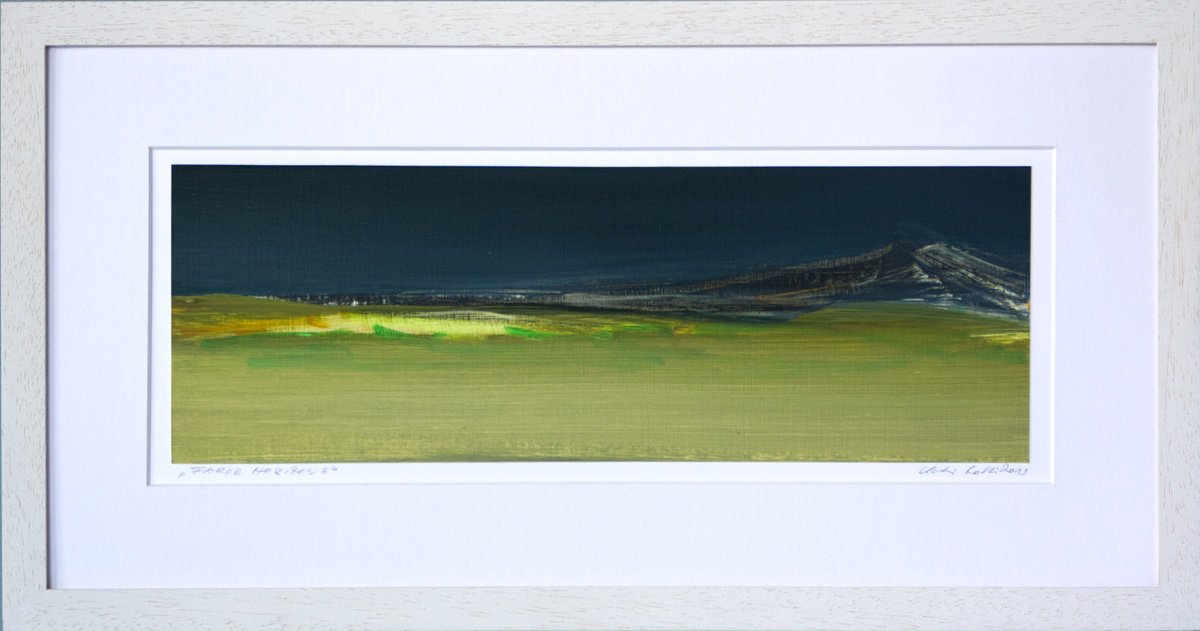 Organic Landscape Oil Painting By Katrin Roth, 17 X 9", Faroe Horizon 8, Original Artwork