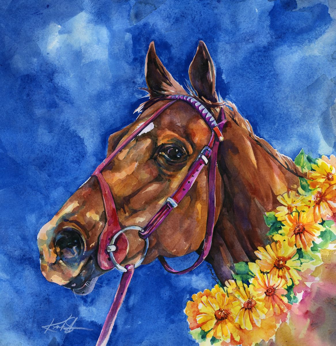 Secretariat Painting, Large Race Horse Watercolor Art, Original Painting by Kathy Morton S... by Kathy Morton Stanion