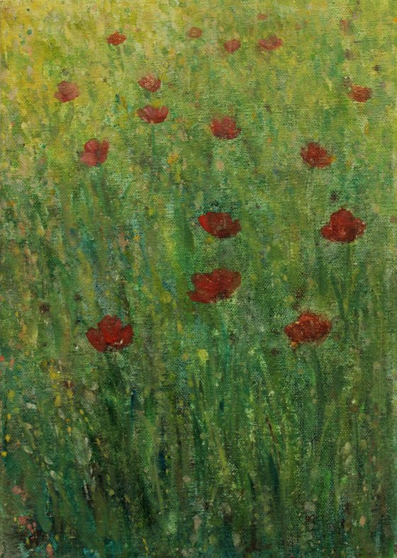 Poppies in the Field III, 2017, acrylic on canvas, 35 x 25 cm