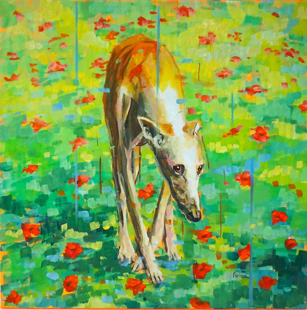 Impressionistic Animal Painting By Amaya Fernandez Fariza, 20 X 20, Greyhound 2, Original Artwork