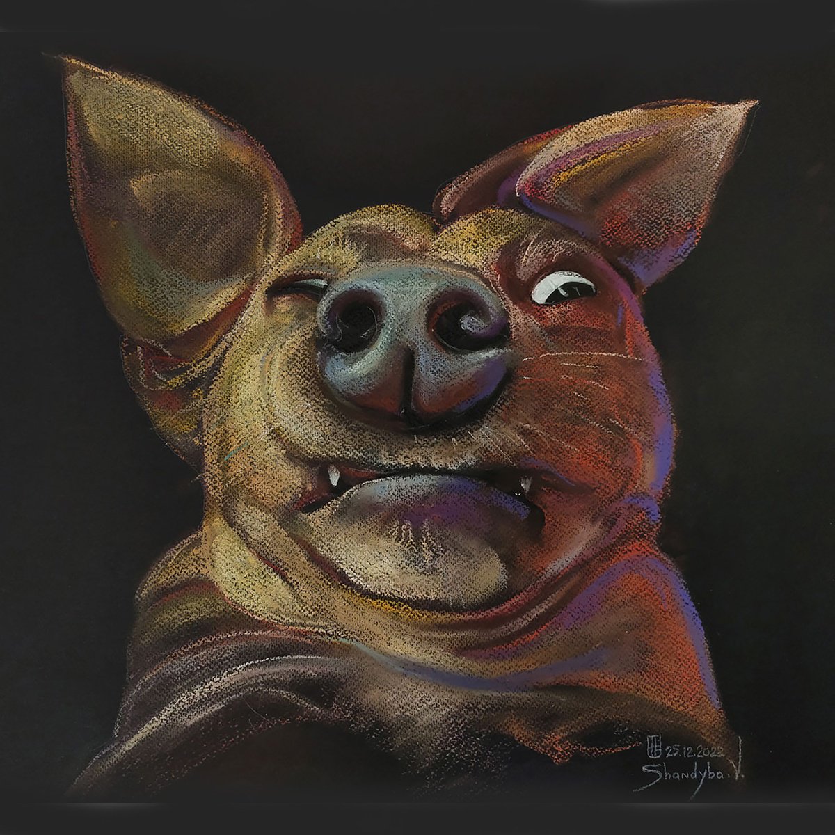 Impressionistic Animal Pastel Drawing By Vladimyr Shandyba, 21 X 21", Who