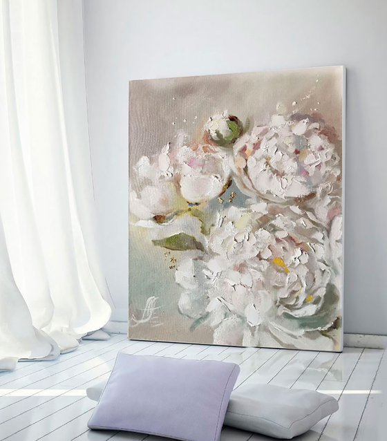 Peonies wall art, Floral Canvas - Peonies Original Art