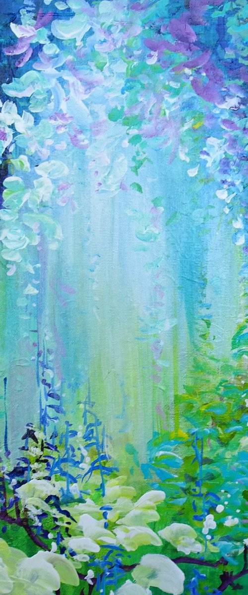 TROPICAL RAINFOREST I. Orchid Flowers Acrylic Square Painting on Canvas by Sveta Osborne