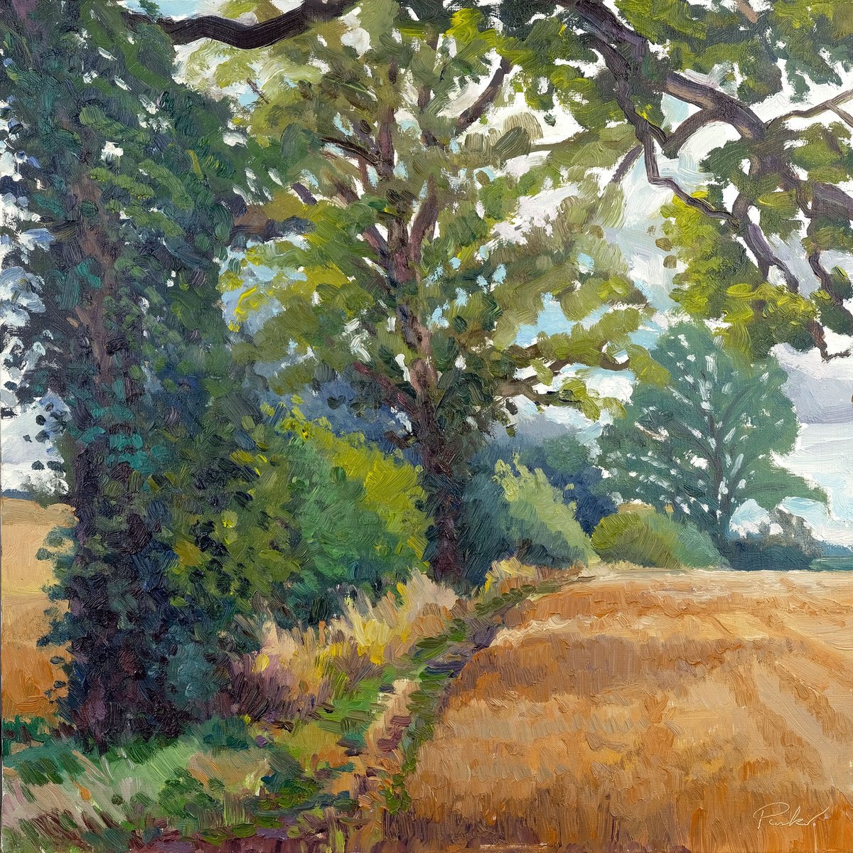 Expressive Landscape Oil Painting By Jeff Parker, 21 X 21, By The Wheatfield, Original Artwork