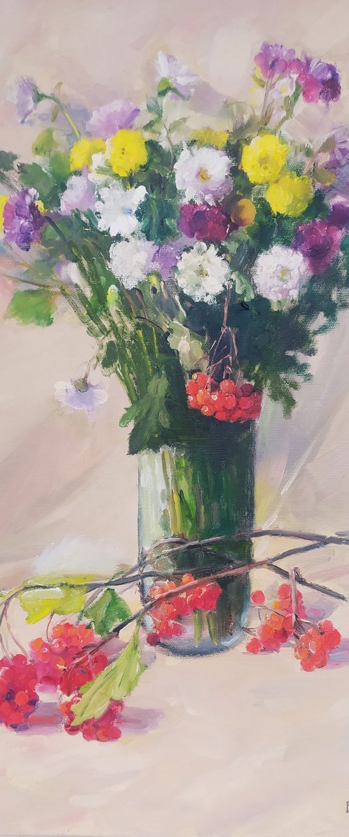 Flowers with viburnum by Valentina Andrukhova