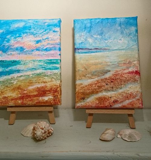 4 Mini Seascapes - small canvas collection by Michele Wallington