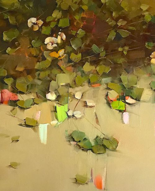 Garden and flowers, oil painting, One of a kind, Signed, Handmade artwork by Vahe Yeremyan