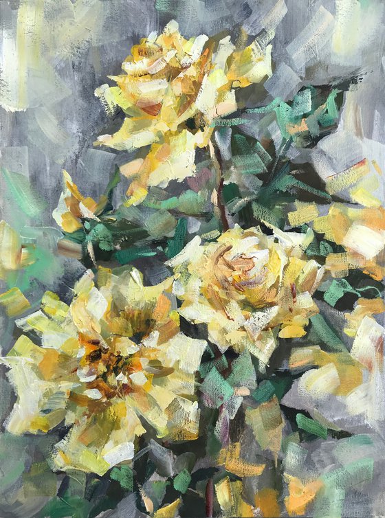 Yellow roses. one of a kind, original artwork, handmade art.
