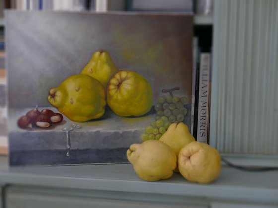 Still life with quinces chestnuts and grapes