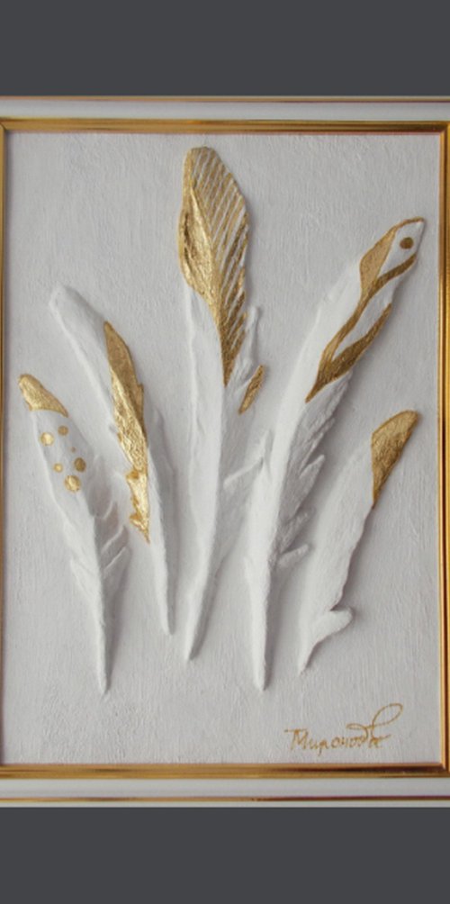 "Golden feathers", sculptural wall  art by Tatyana Mironova