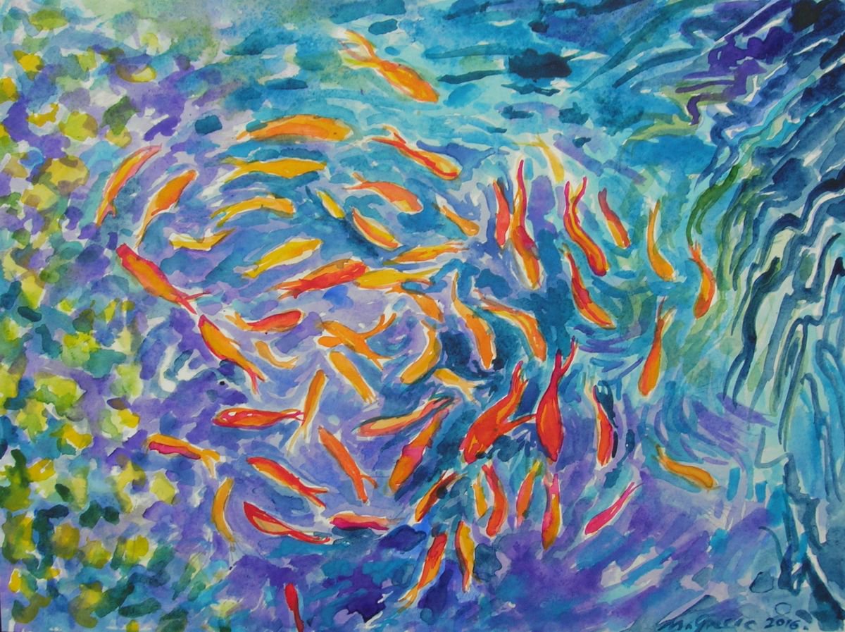 School of fish Watercolour by Maja Grecic Artfinder