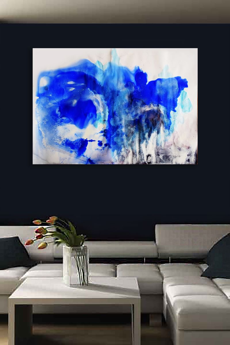 Lost in Blues Dreamy Landscapes / Large Series of Abstracts 60 cm x 84 cm by Anna Sidi-Yacoub
