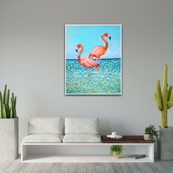 Flamingos  / 110 x 90 x 0.1 cm