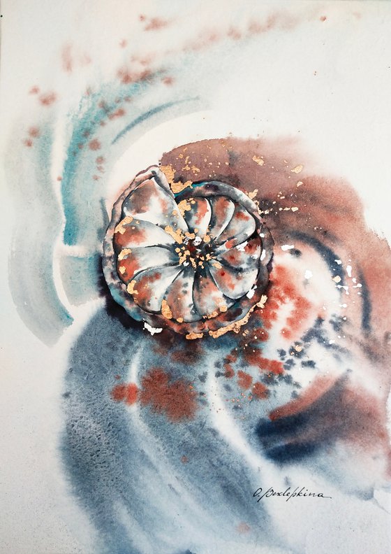 Ancient Sea. Calcarina Bisaculeata -shell, abstract art