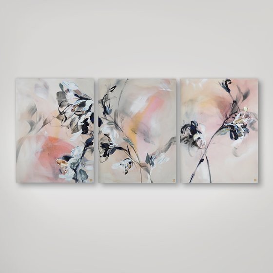 Blush, Ink and Ivory Triptych