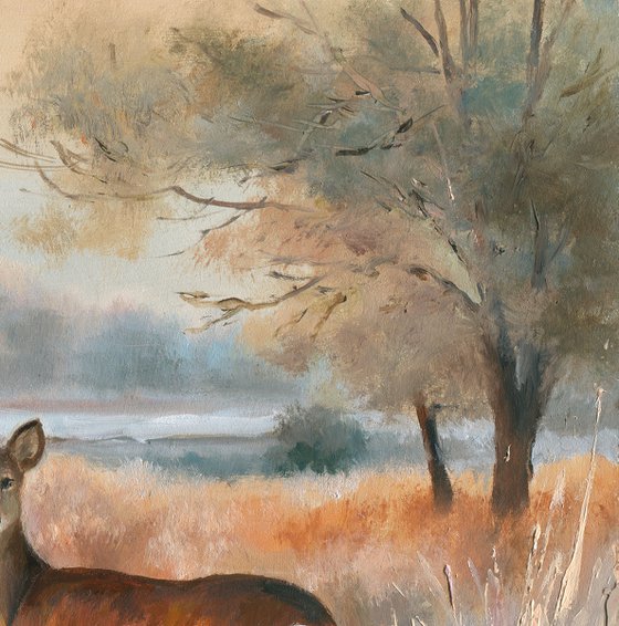 Snowy landscape with deer