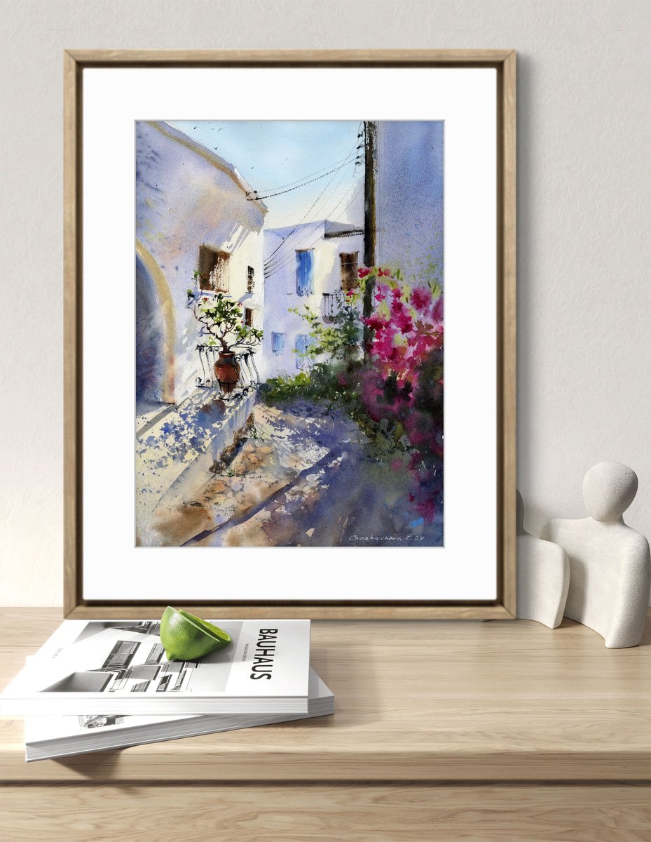Impressionistic Cityscapes Watercolour By Eugenia Gorbacheva, 12 X 16, Karmi Cyprus #4, Original Artwork
