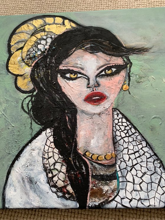 Big Eyes Portrait Woman Beautiful Wall Art Acrylic on Canvas Painting Home Decor