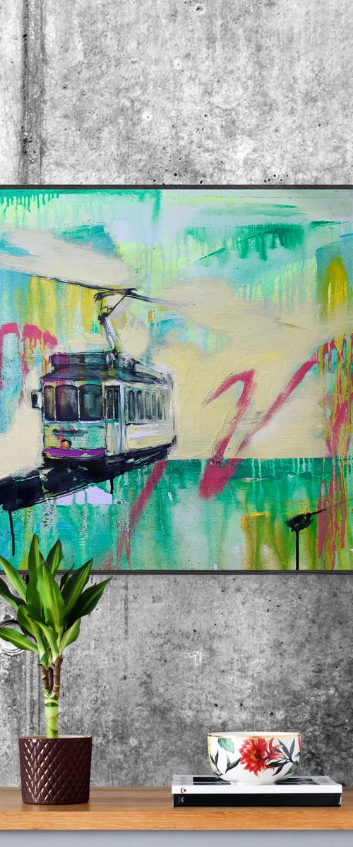 Bright painting - "Lisbon evening" - Pop Art - Street Art - Street - City - Urban Art - Cityscape by Yaroslav Yasenev
