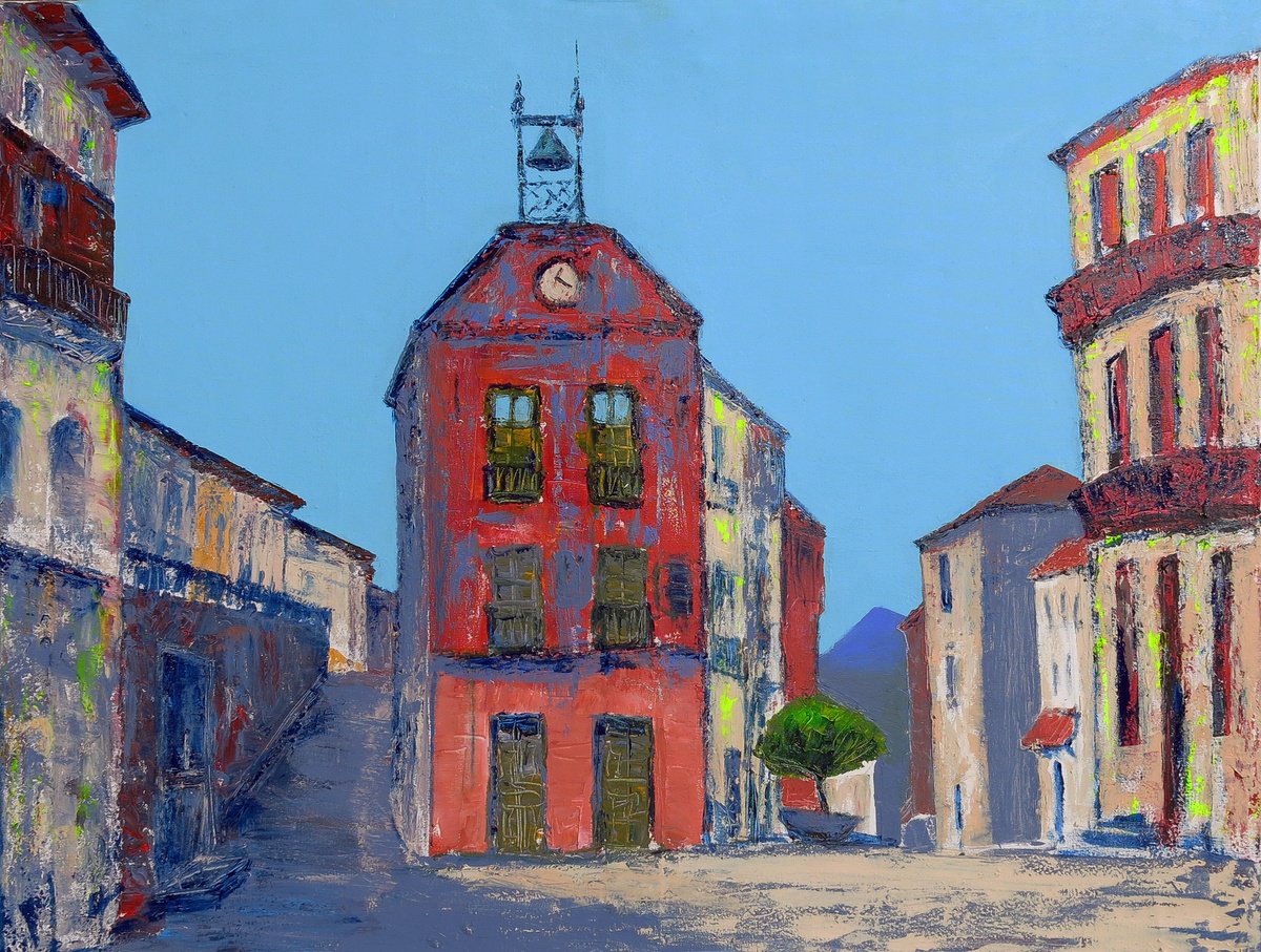 Impressionistic Cityscapes Acrylic Painting By Denys Kuvaiev, 39 X 32, Santa Cruz Del Valle, Spain, Original Artwork