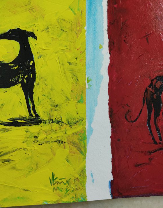 Super Hero - Dog - animal art painting - grey hound painting- whippet - dog lovers gift
