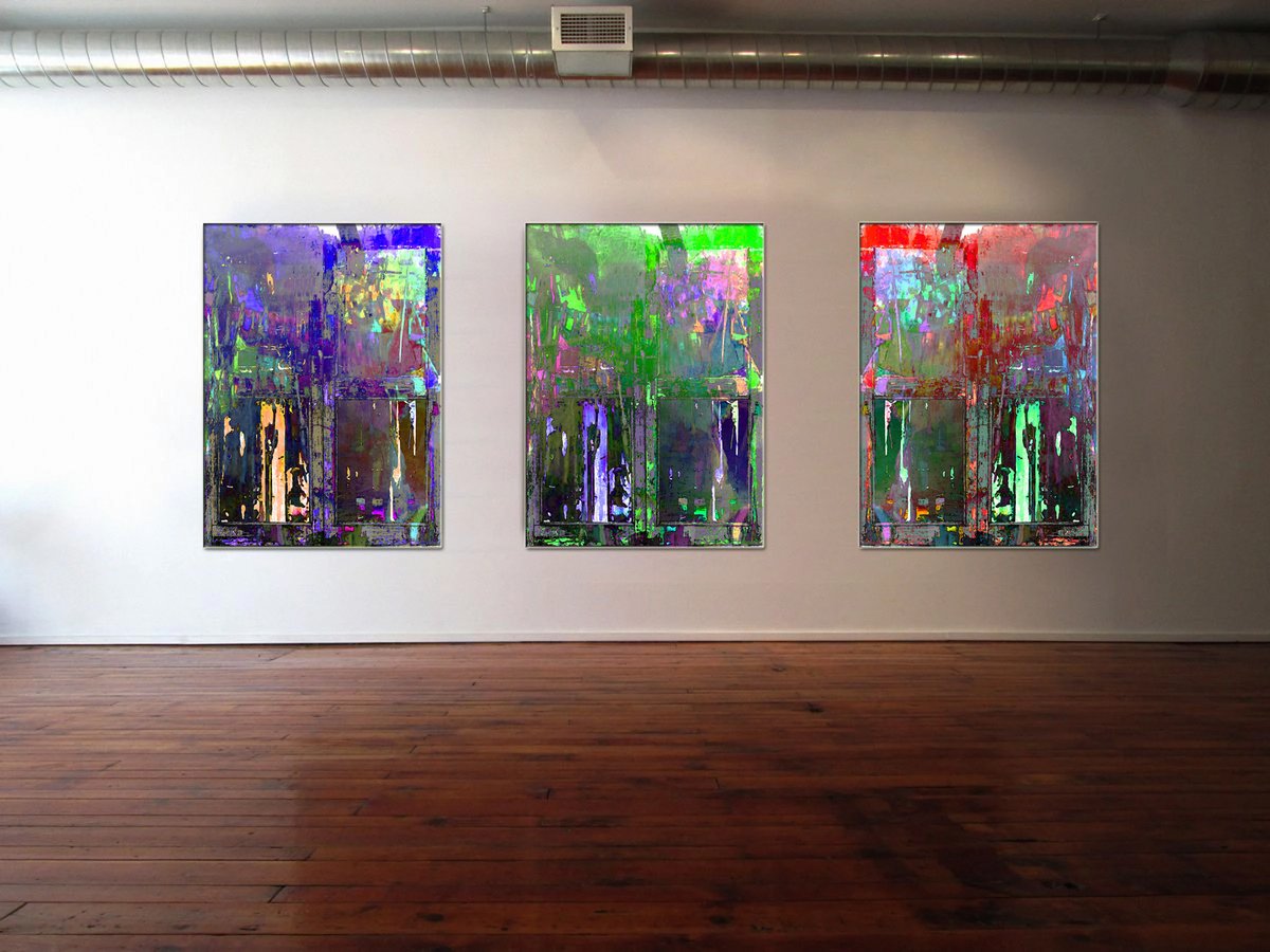 Urban And Pop Cityscapes Print By Abhishek Kumar, 108 X 48, Momentary Visions 02 (Triptych), Original Artwork