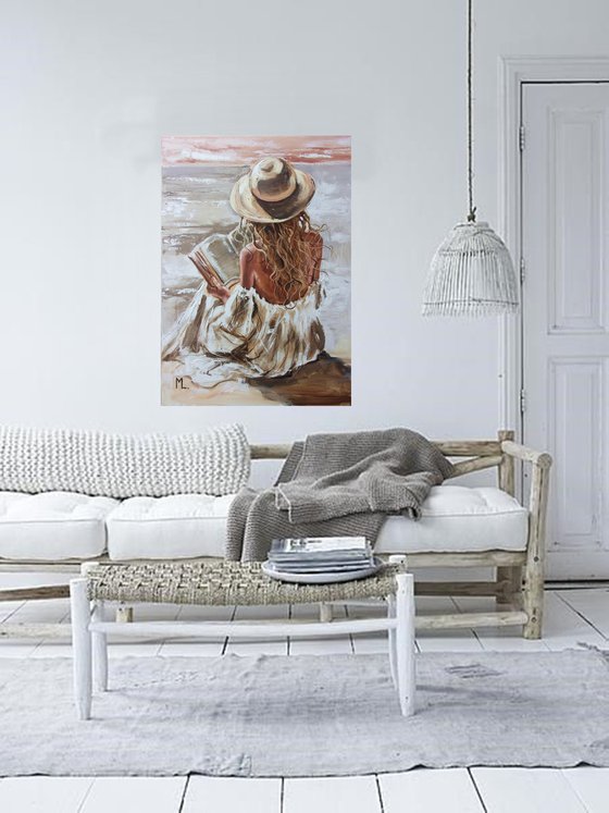 " GOOD STORY ON BEACH WITH BOOK "