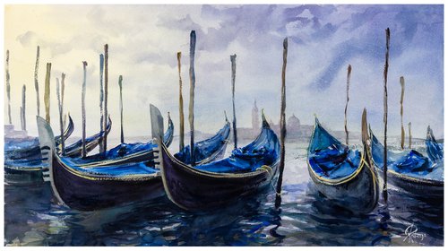 Venetian gondolas 1 by Andrzej Rabiega