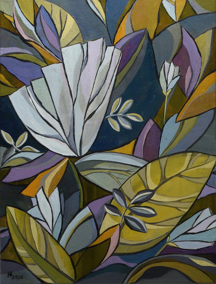 Organic Botanical Oil Painting By Aniko Hencz, 12 X 16, Chaos In My Garden, Original Artwork