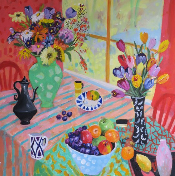 Coffee Pot with Spring Flowers