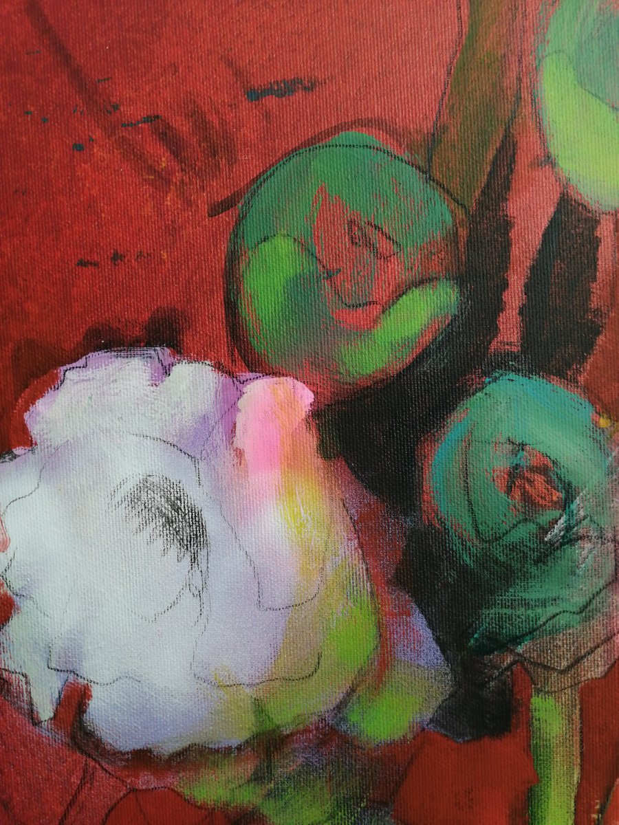 Expressive Botanical Painting By Olga David, 16 X 16", White Peonies, Original Artwork