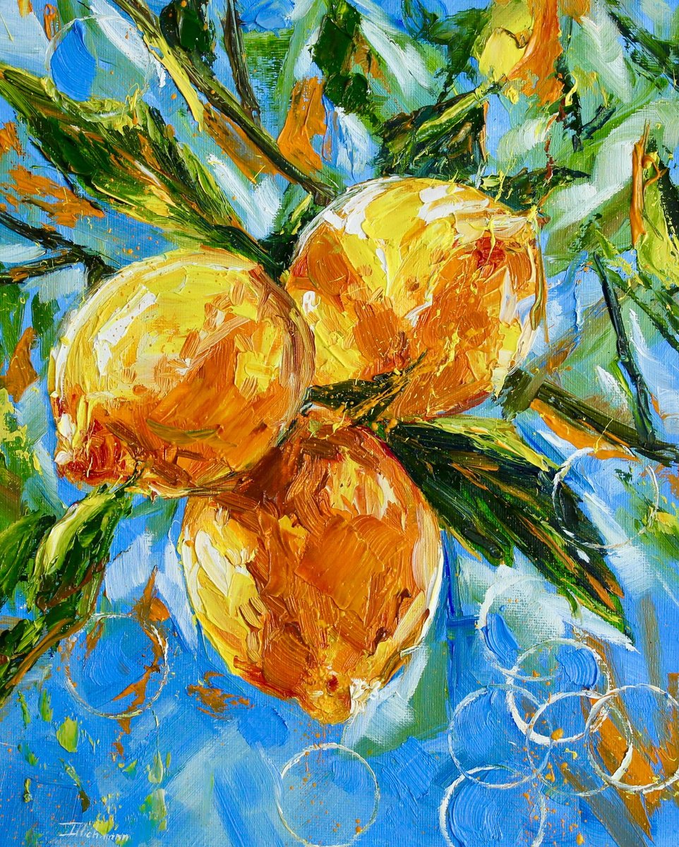Expressive Still Life Oil Painting By Liza Illichmann, 9 X 12", Sicilian Lemons, Original Artwork