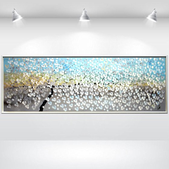 White Whisper  acrylic abstract painting cherry blossoms nature painting framed canvas wall art