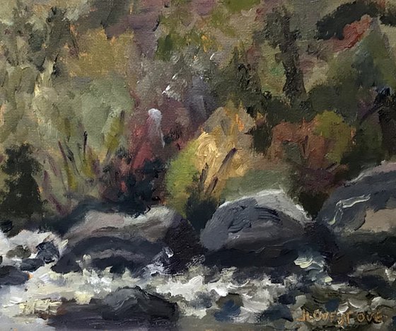 Mountain stream at Aberglaslyn, Snowdonia. An original painting.