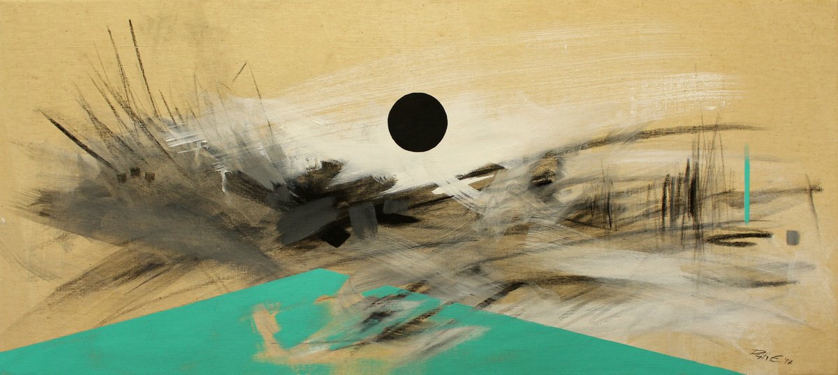 Abstract Landscape Painting By Emma Pesti, 39 X 18, Black Moon I, Original Artwork