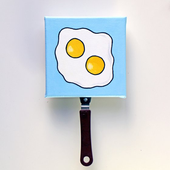 Fried Egg Double Yolk Pop Art Painting On Mini Canvas