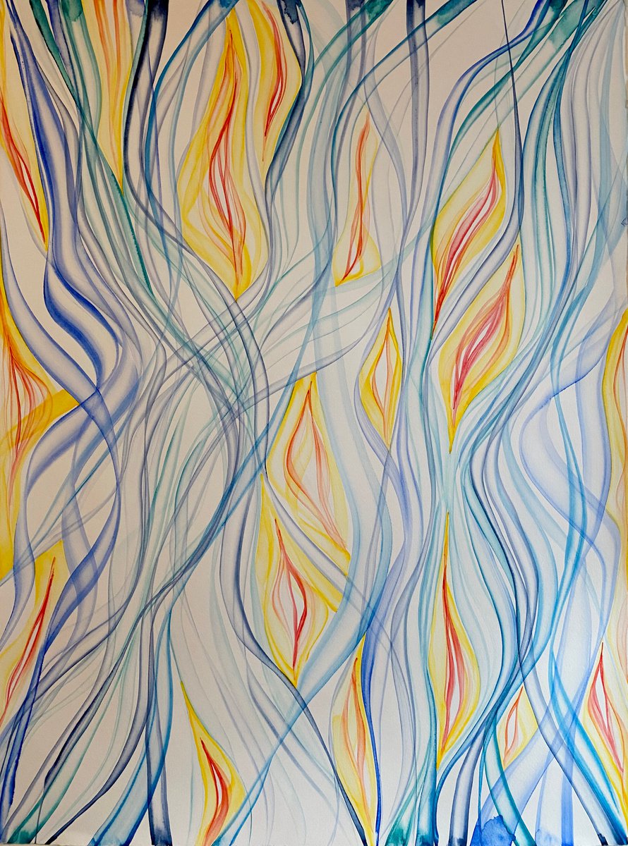 Organic Abstract Watercolour By Shushanik Karapetyan, 22 X 30", In Full Bloom, Original Artwork